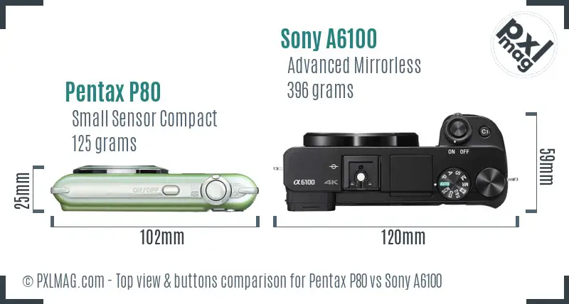 Pentax P80 vs Sony A6100 top view buttons comparison