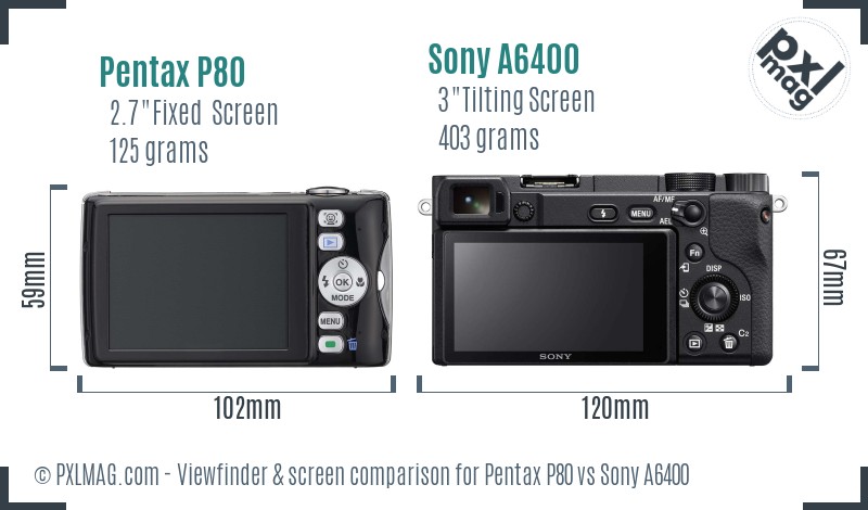 Pentax P80 vs Sony A6400 Screen and Viewfinder comparison
