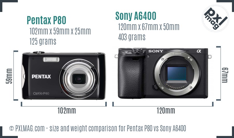 Pentax P80 vs Sony A6400 size comparison