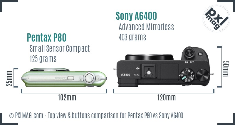Pentax P80 vs Sony A6400 top view buttons comparison