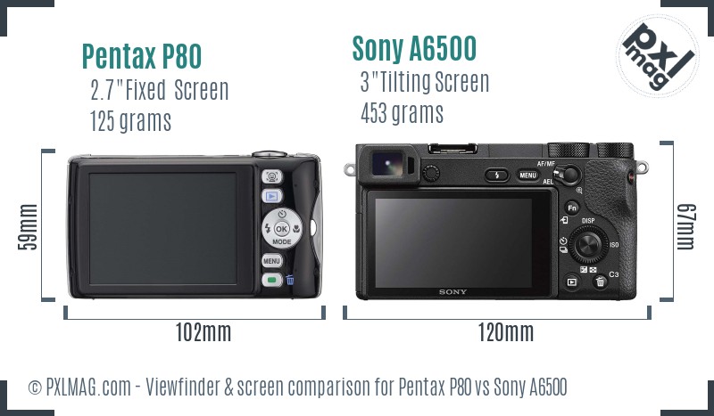 Pentax P80 vs Sony A6500 Screen and Viewfinder comparison