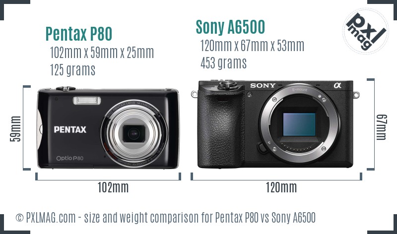 Pentax P80 vs Sony A6500 size comparison Pentax P80 vs Sony A6500 size comparison