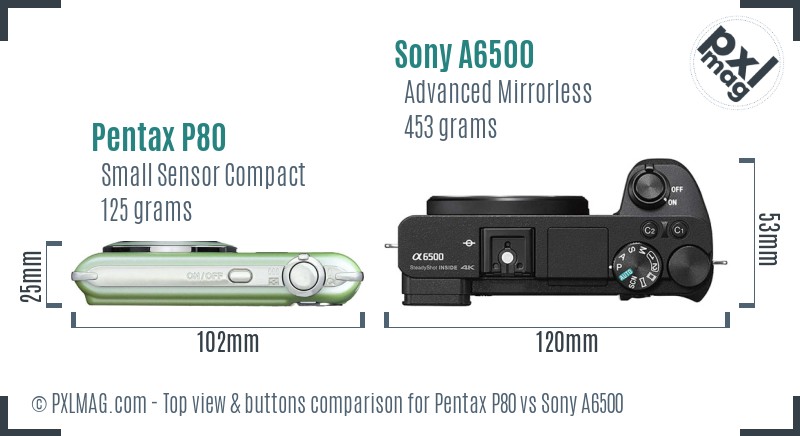 Pentax P80 vs Sony A6500 top view buttons comparison