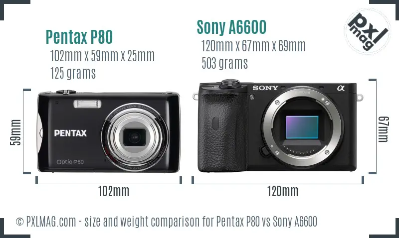 Pentax P80 vs Sony A6600 size comparison