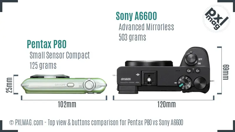 Pentax P80 vs Sony A6600 top view buttons comparison