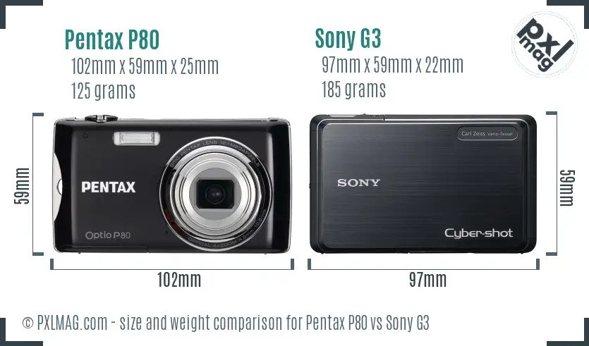 Pentax P80 vs Sony G3 size comparison