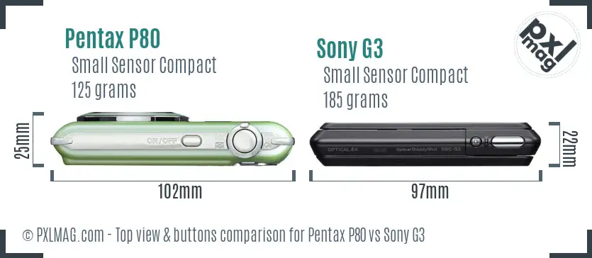 Pentax P80 vs Sony G3 top view buttons comparison