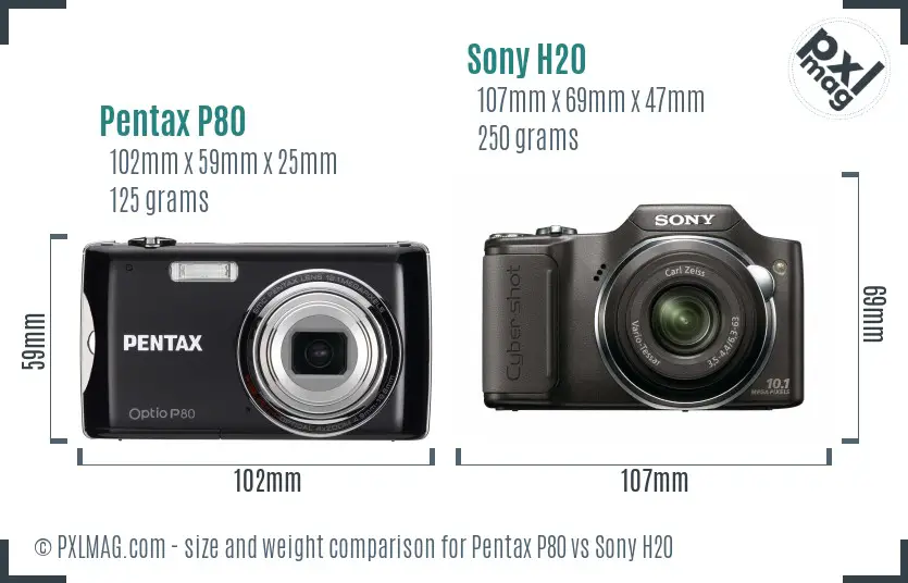 Pentax P80 vs Sony H20 size comparison