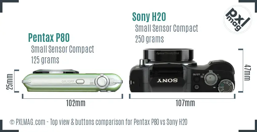 Pentax P80 vs Sony H20 top view buttons comparison