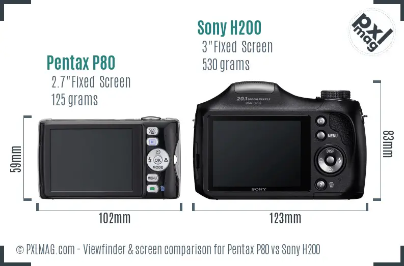 Pentax P80 vs Sony H200 Screen and Viewfinder comparison Pentax P80 vs Sony H200 Screen and Viewfinder comparison