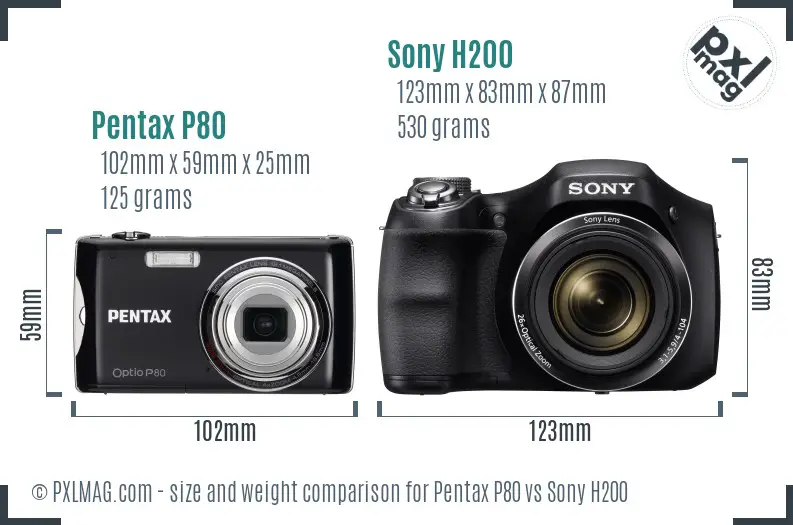 Pentax P80 vs Sony H200 size comparison Pentax P80 vs Sony H200 size comparison