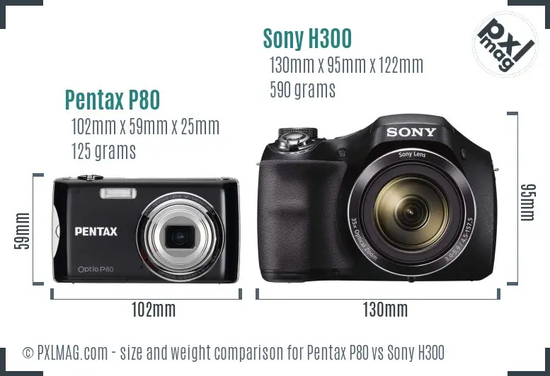 Pentax P80 vs Sony H300 size comparison