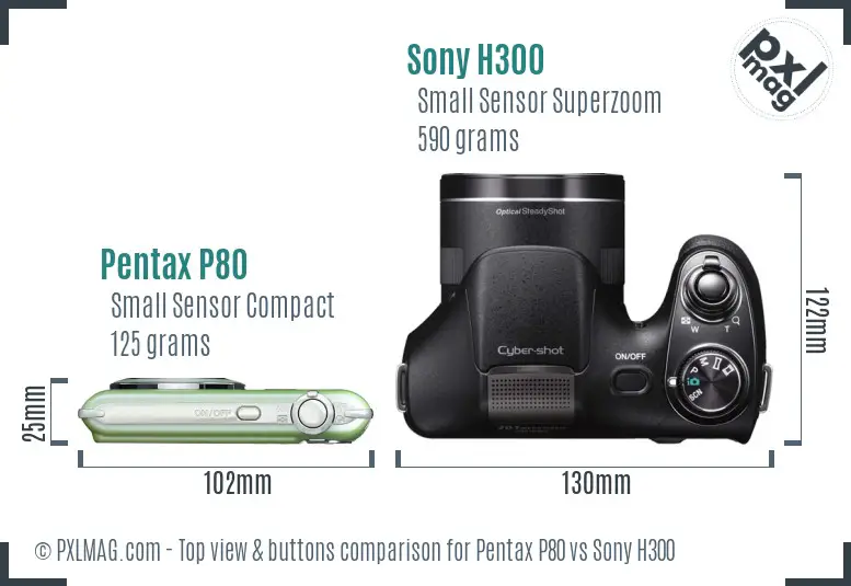 Pentax P80 vs Sony H300 top view buttons comparison