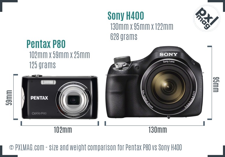 Pentax P80 vs Sony H400 size comparison Pentax P80 vs Sony H400 size comparison