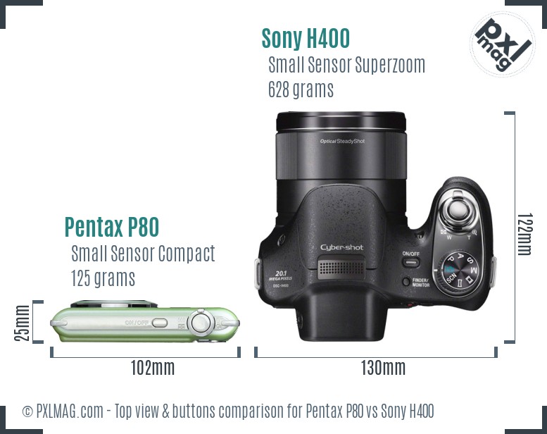 Pentax P80 vs Sony H400 top view buttons comparison
