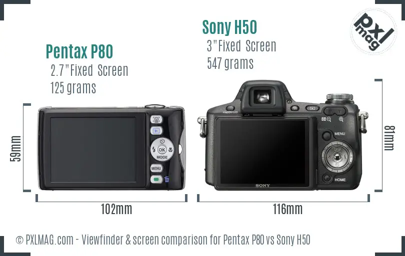 Pentax P80 vs Sony H50 Screen and Viewfinder comparison