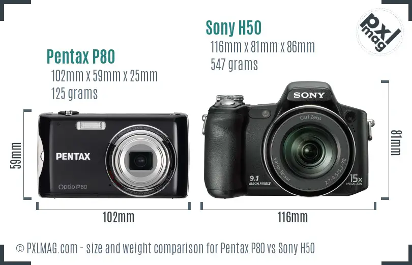 Pentax P80 vs Sony H50 size comparison