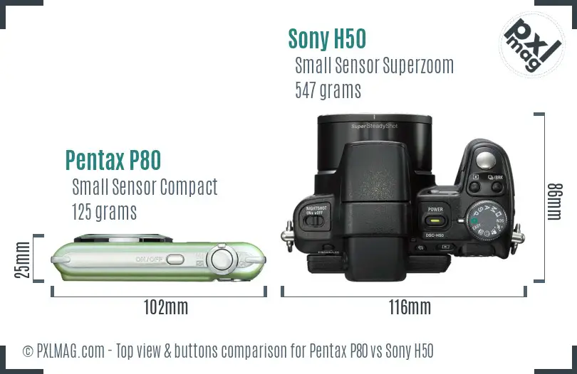 Pentax P80 vs Sony H50 top view buttons comparison