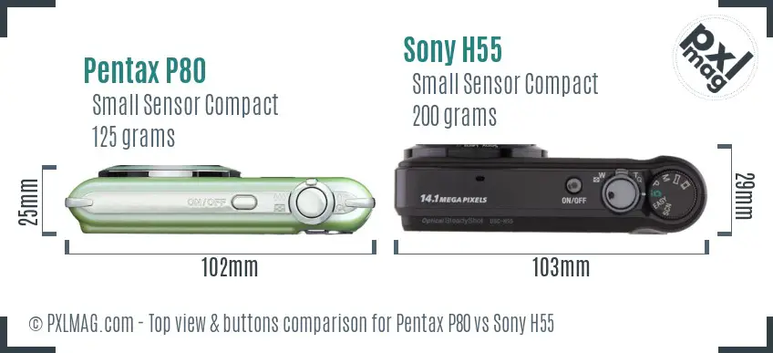 Pentax P80 vs Sony H55 top view buttons comparison