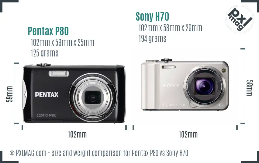 Pentax P80 vs Sony H70 size comparison