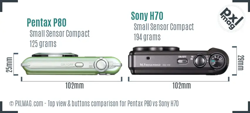 Pentax P80 vs Sony H70 top view buttons comparison