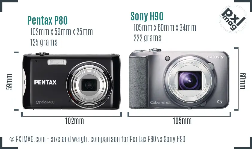 Pentax P80 vs Sony H90 size comparison