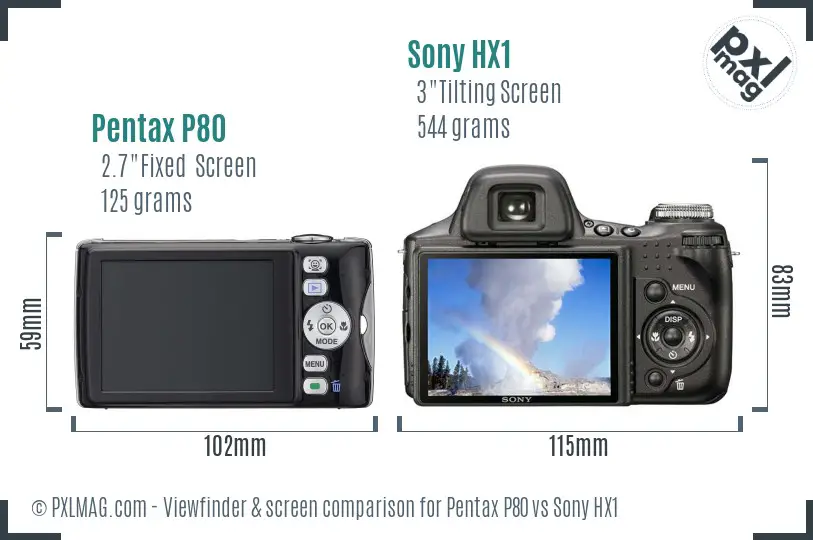 Pentax P80 vs Sony HX1 Screen and Viewfinder comparison