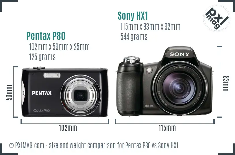 Pentax P80 vs Sony HX1 size comparison