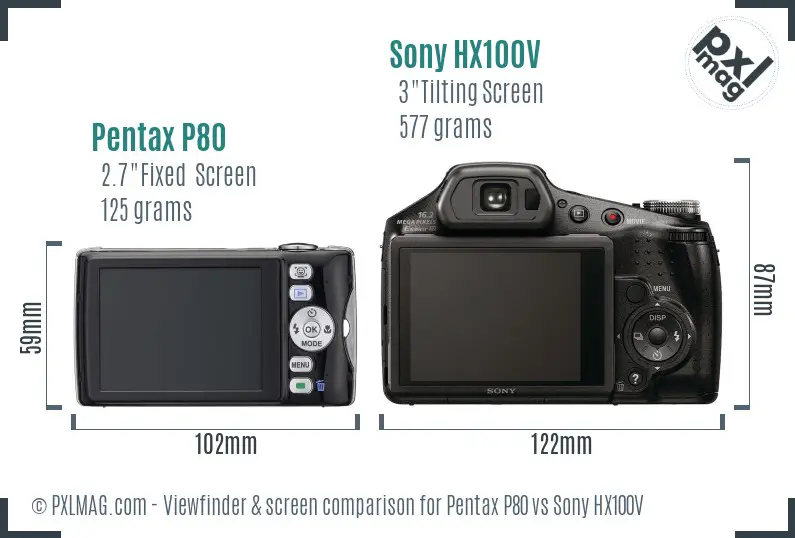 Pentax P80 vs Sony HX100V Screen and Viewfinder comparison