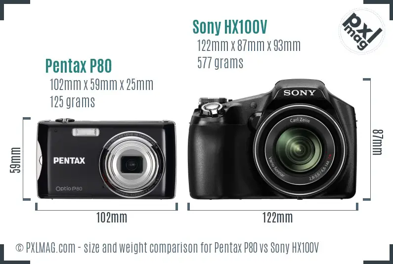 Pentax P80 vs Sony HX100V size comparison