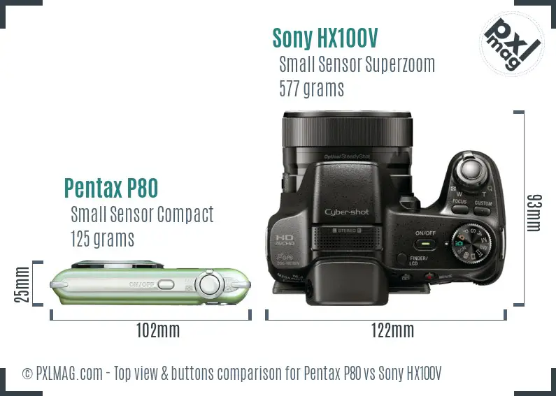 Pentax P80 vs Sony HX100V top view buttons comparison