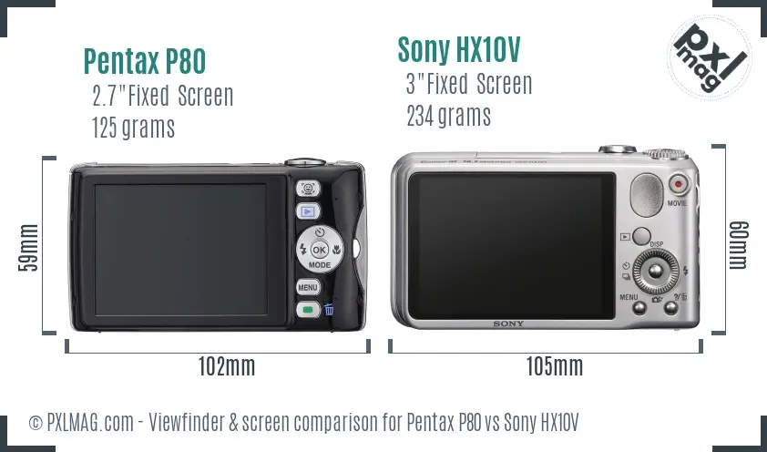 Pentax P80 vs Sony HX10V Screen and Viewfinder comparison