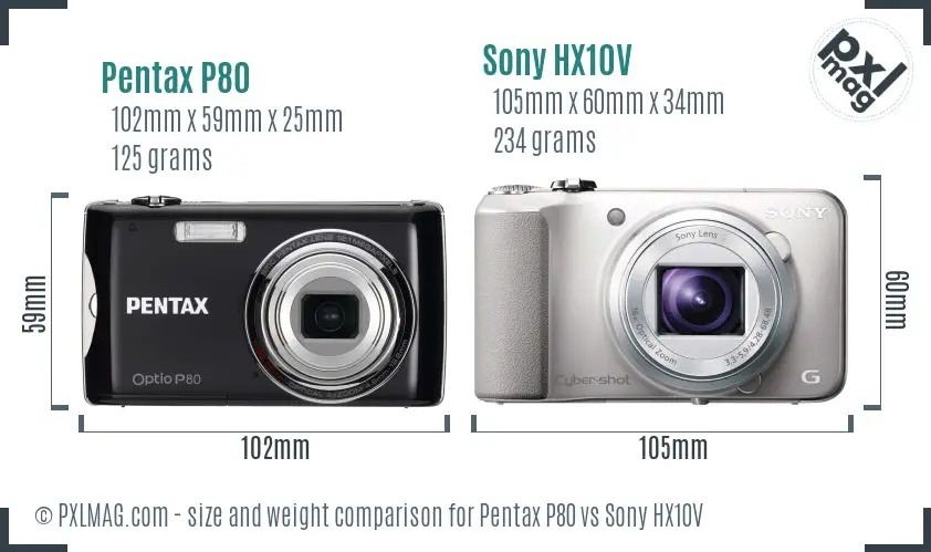 Pentax P80 vs Sony HX10V size comparison