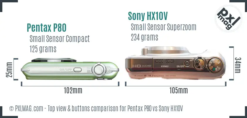 Pentax P80 vs Sony HX10V top view buttons comparison
