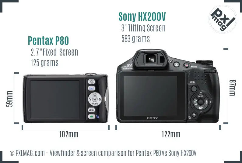 Pentax P80 vs Sony HX200V Screen and Viewfinder comparison