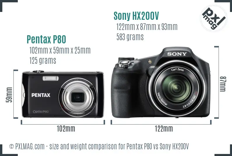 Pentax P80 vs Sony HX200V size comparison