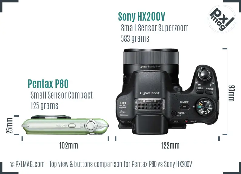 Pentax P80 vs Sony HX200V top view buttons comparison