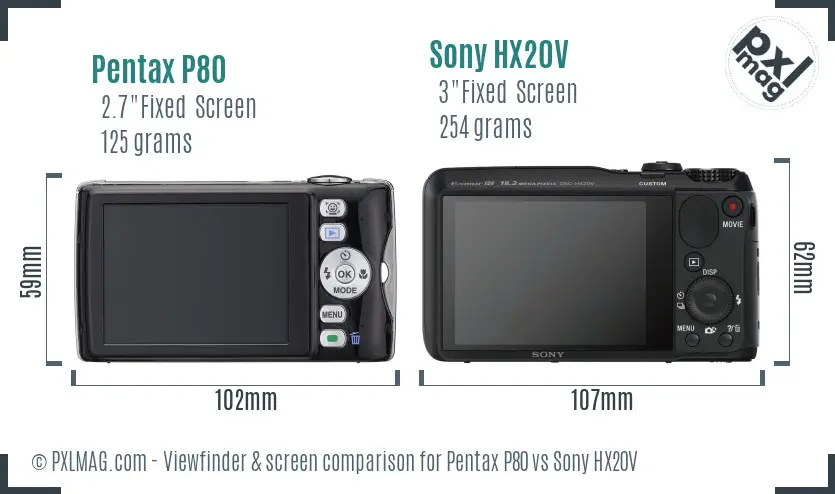 Pentax P80 vs Sony HX20V Screen and Viewfinder comparison