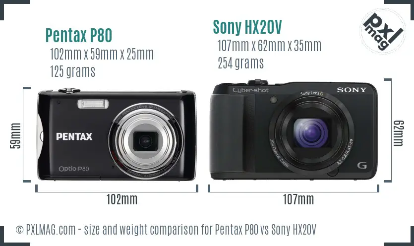 Pentax P80 vs Sony HX20V size comparison