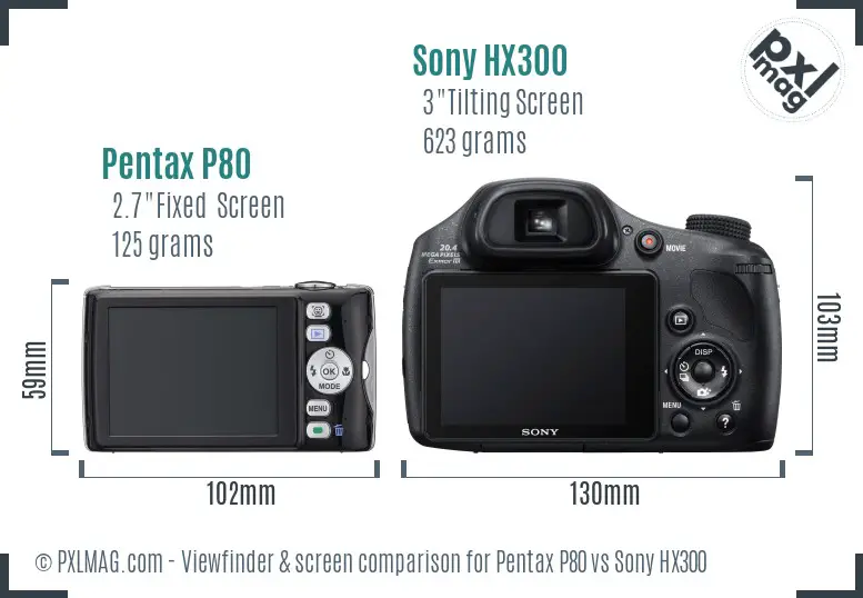 Pentax P80 vs Sony HX300 Screen and Viewfinder comparison