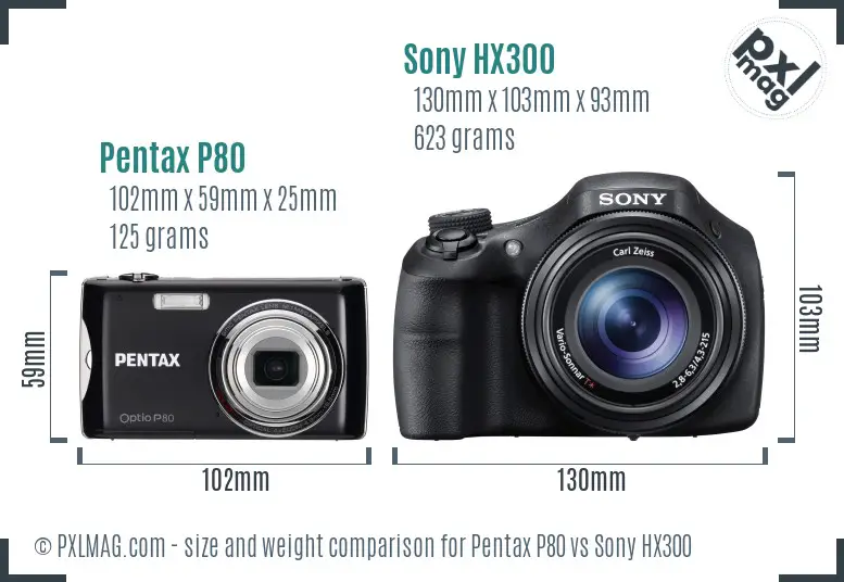 Pentax P80 vs Sony HX300 size comparison