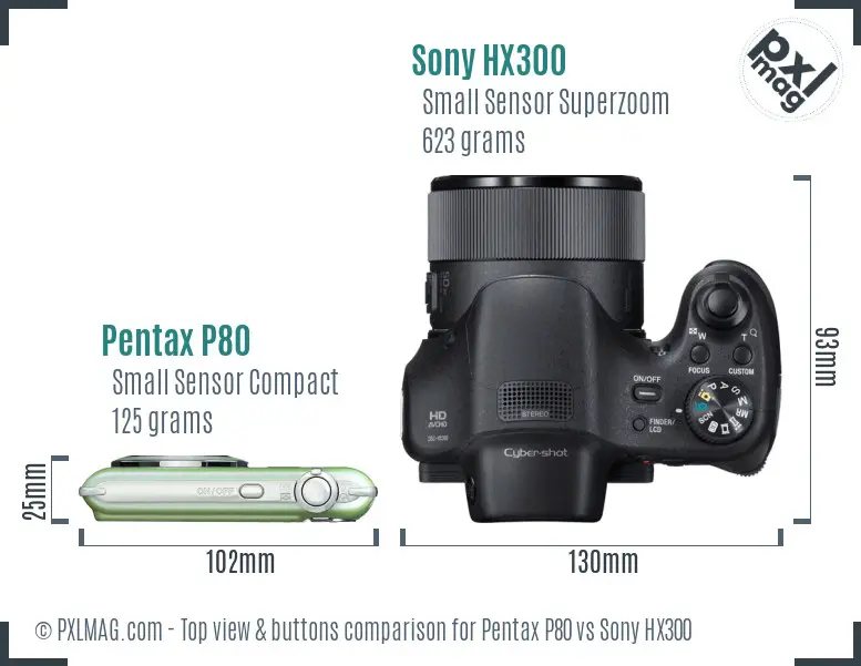 Pentax P80 vs Sony HX300 top view buttons comparison