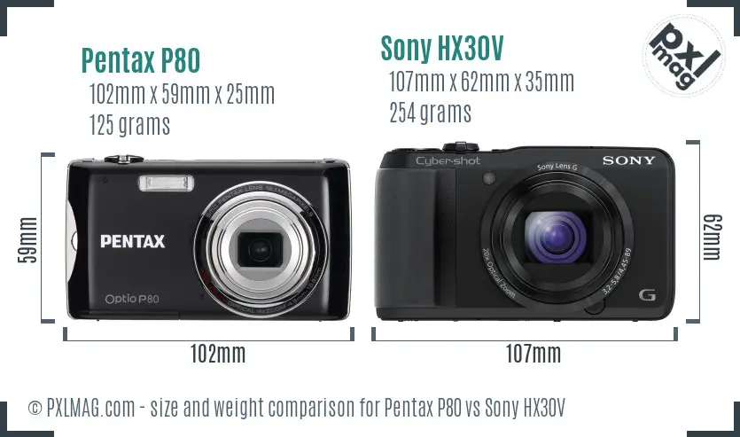 Pentax P80 vs Sony HX30V size comparison