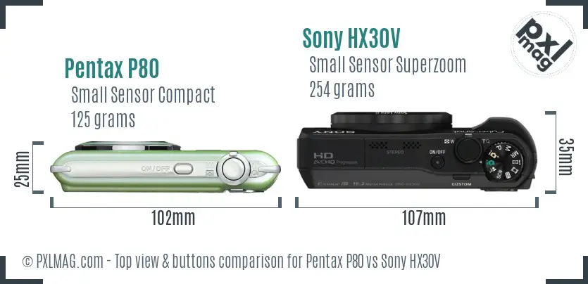 Pentax P80 vs Sony HX30V top view buttons comparison