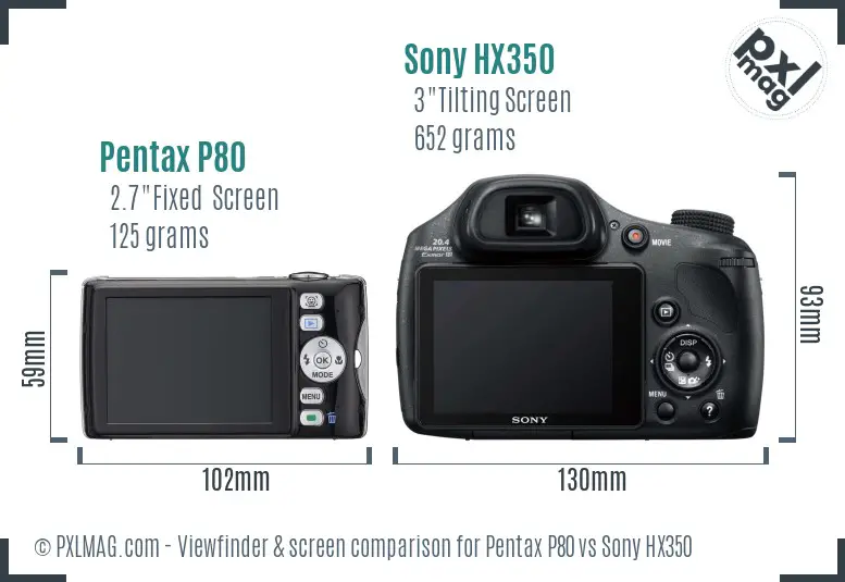 Pentax P80 vs Sony HX350 Screen and Viewfinder comparison Pentax P80 vs Sony HX350 Screen and Viewfinder comparison