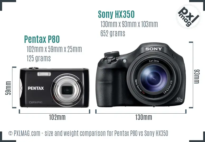 Pentax P80 vs Sony HX350 size comparison Pentax P80 vs Sony HX350 size comparison