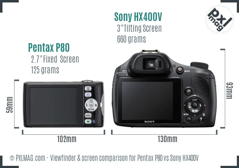 Pentax P80 vs Sony HX400V Screen and Viewfinder comparison