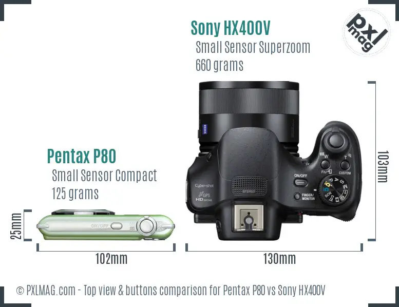Pentax P80 vs Sony HX400V top view buttons comparison