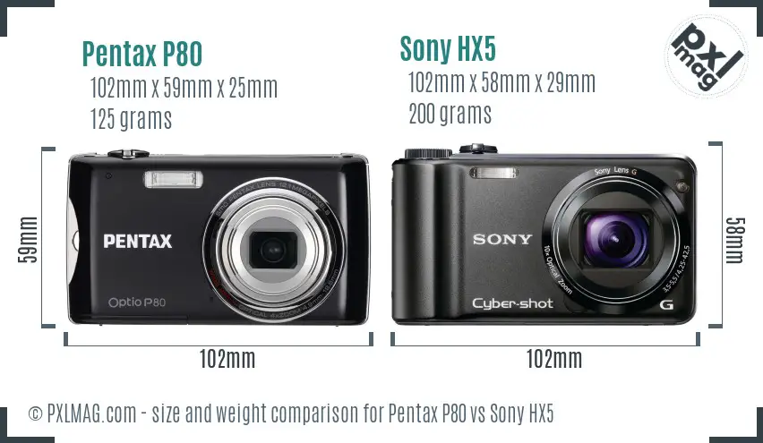 Pentax P80 vs Sony HX5 size comparison
