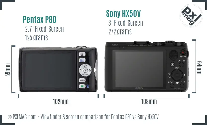 Pentax P80 vs Sony HX50V Screen and Viewfinder comparison